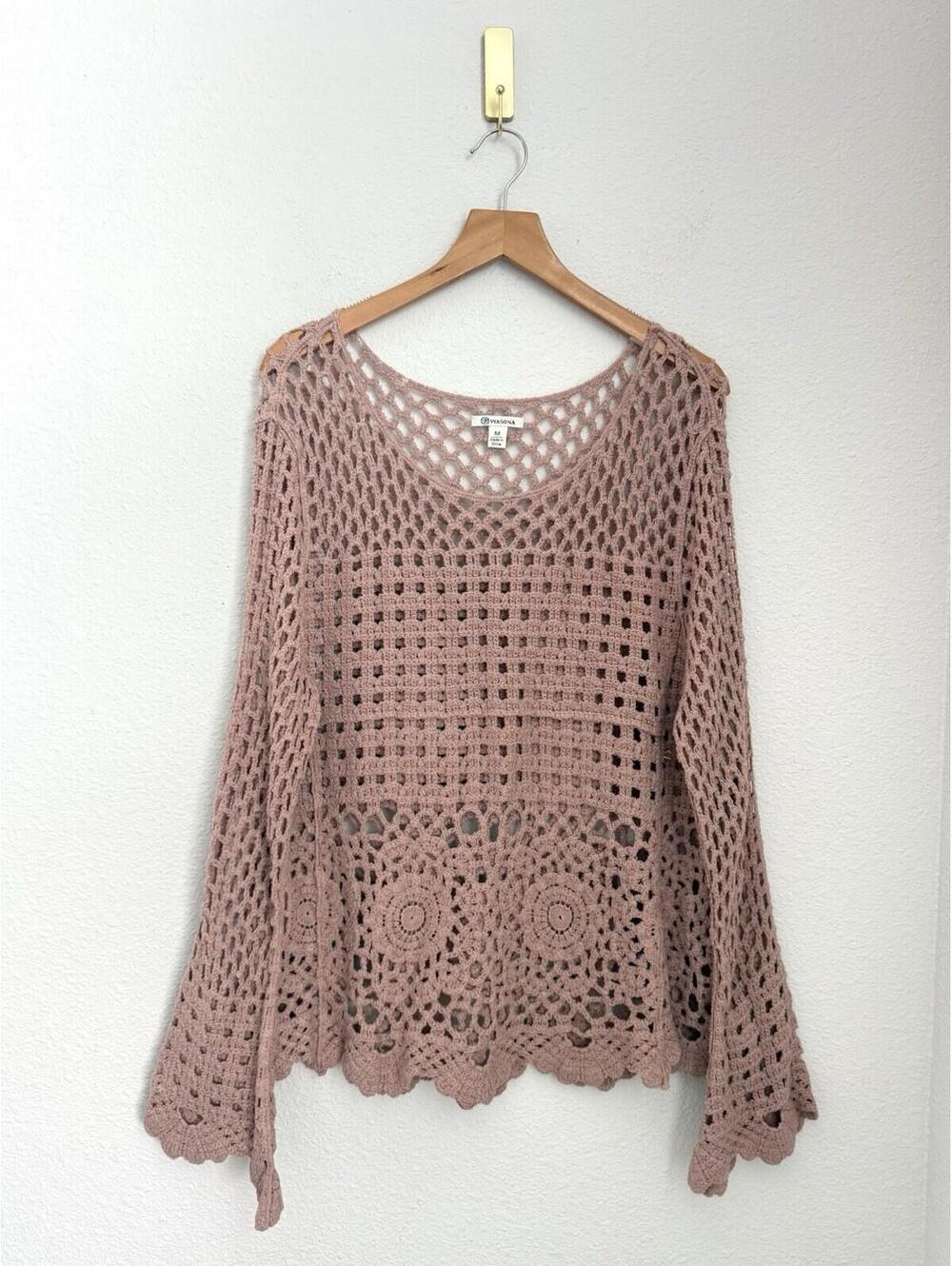 Versona Whimsical Size Medium Crochet Knit Beach Lightweight Festival Longsleeve